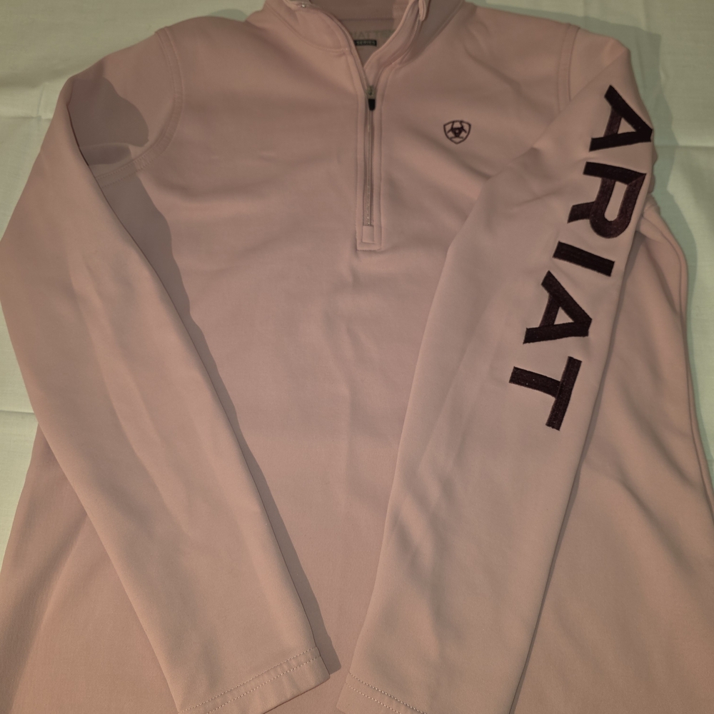 Ariat Pink Quarter-Zip Pullover with Burgundy Logo